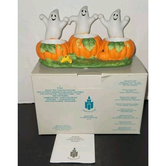 Partylite Halloween Ghost Trio Pumpkin Tea Light Candle Holder Fall Decor NEW - Picture 1 of 6